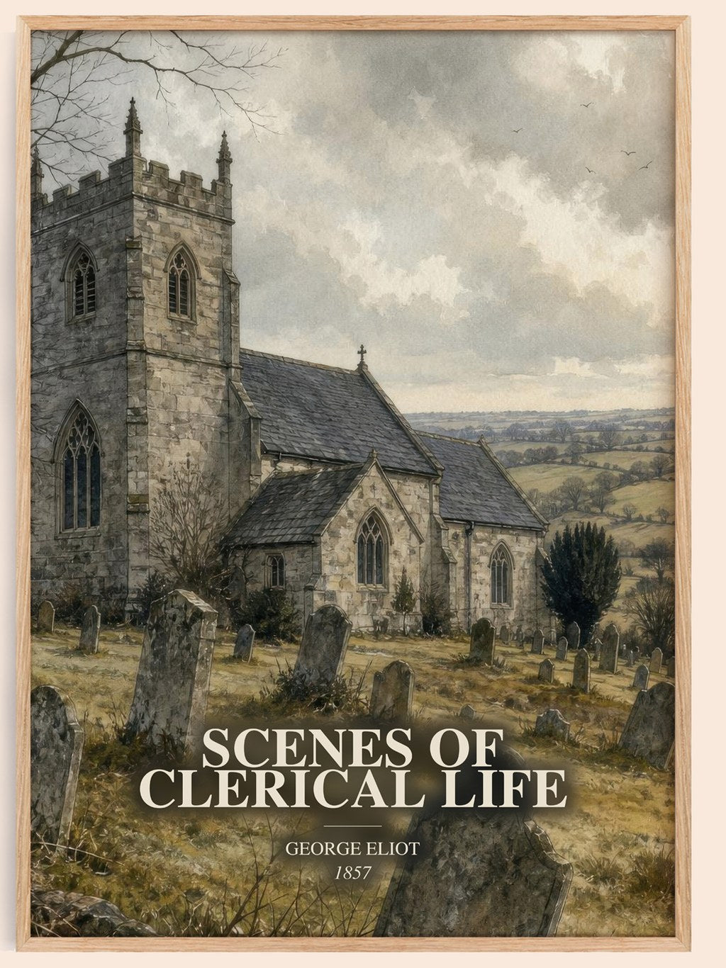 Scenes Of Clerical Life watercolour book poster by George Eliot – framed literary art print