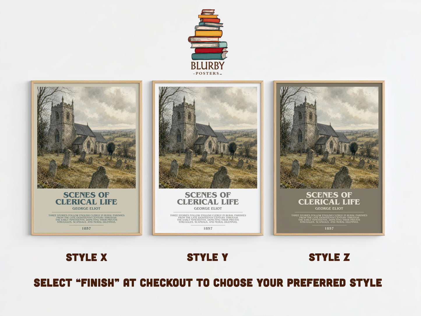 Scenes Of Clerical Life bookish print in frame leaning in hallway – classic literature wall art