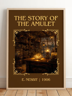 The Story Of The Amulet Classic Book Art Print by E. Nesbit – framed print leaning on a wooden floor