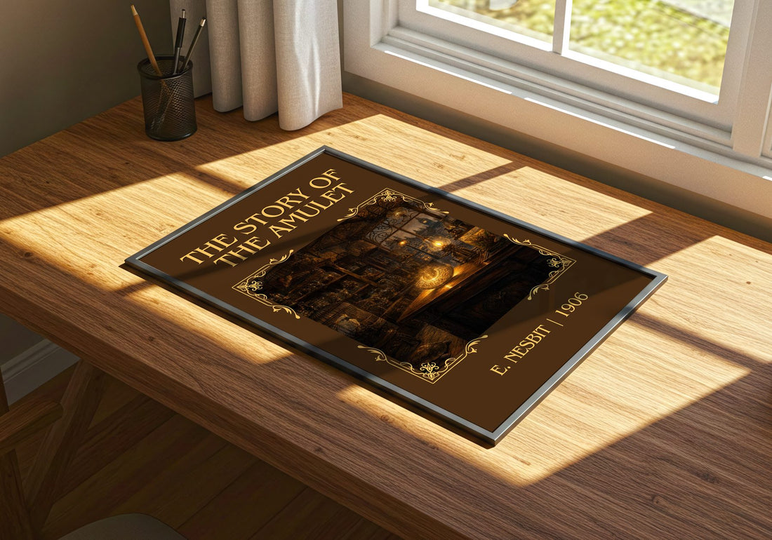 The Story Of The Amulet Classic Book Art Print by E. Nesbit – print on a sunlit desk
