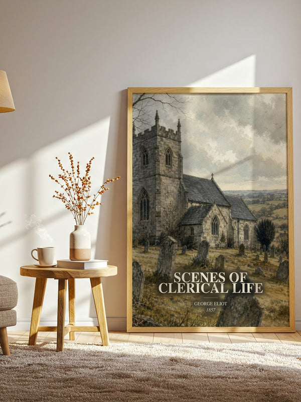 Scenes Of Clerical Life watercolour print in frame leaning in hallway – classic literature wall art