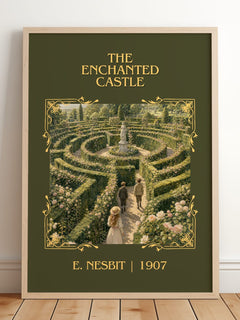 The Enchanted Castle Classic Book Art Print by E. Nesbit – framed print leaning on a wooden floor