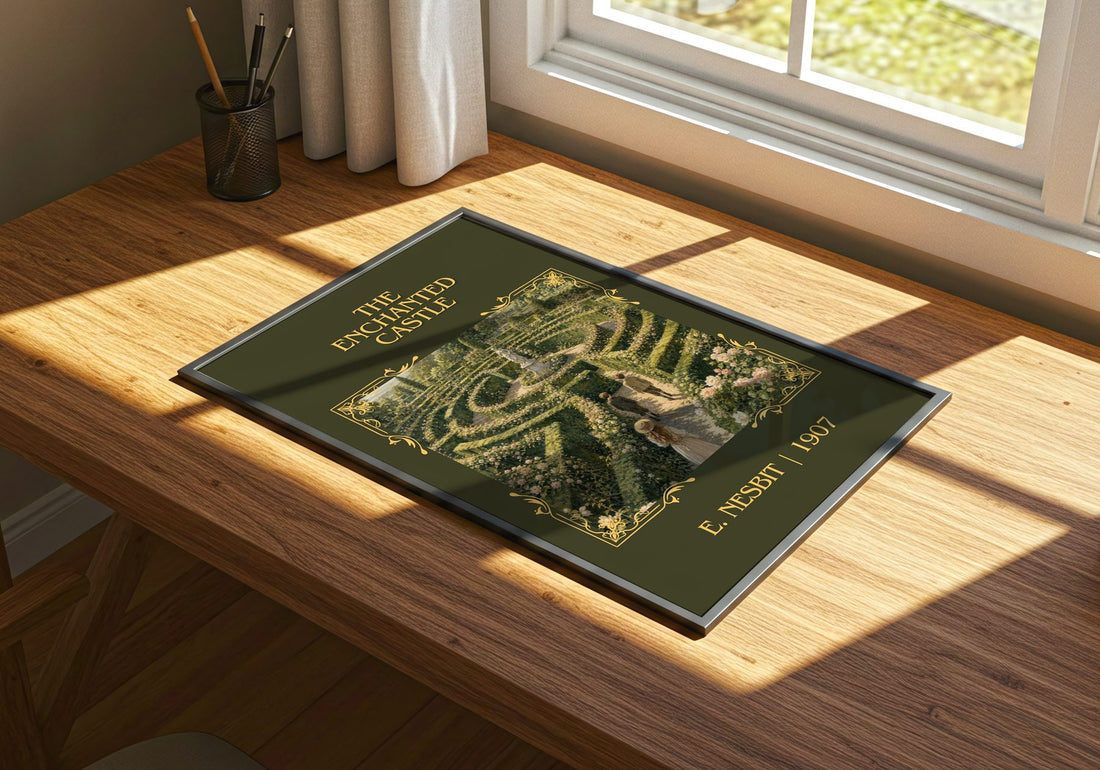 The Enchanted Castle Classic Book Art Print by E. Nesbit – print on a sunlit desk