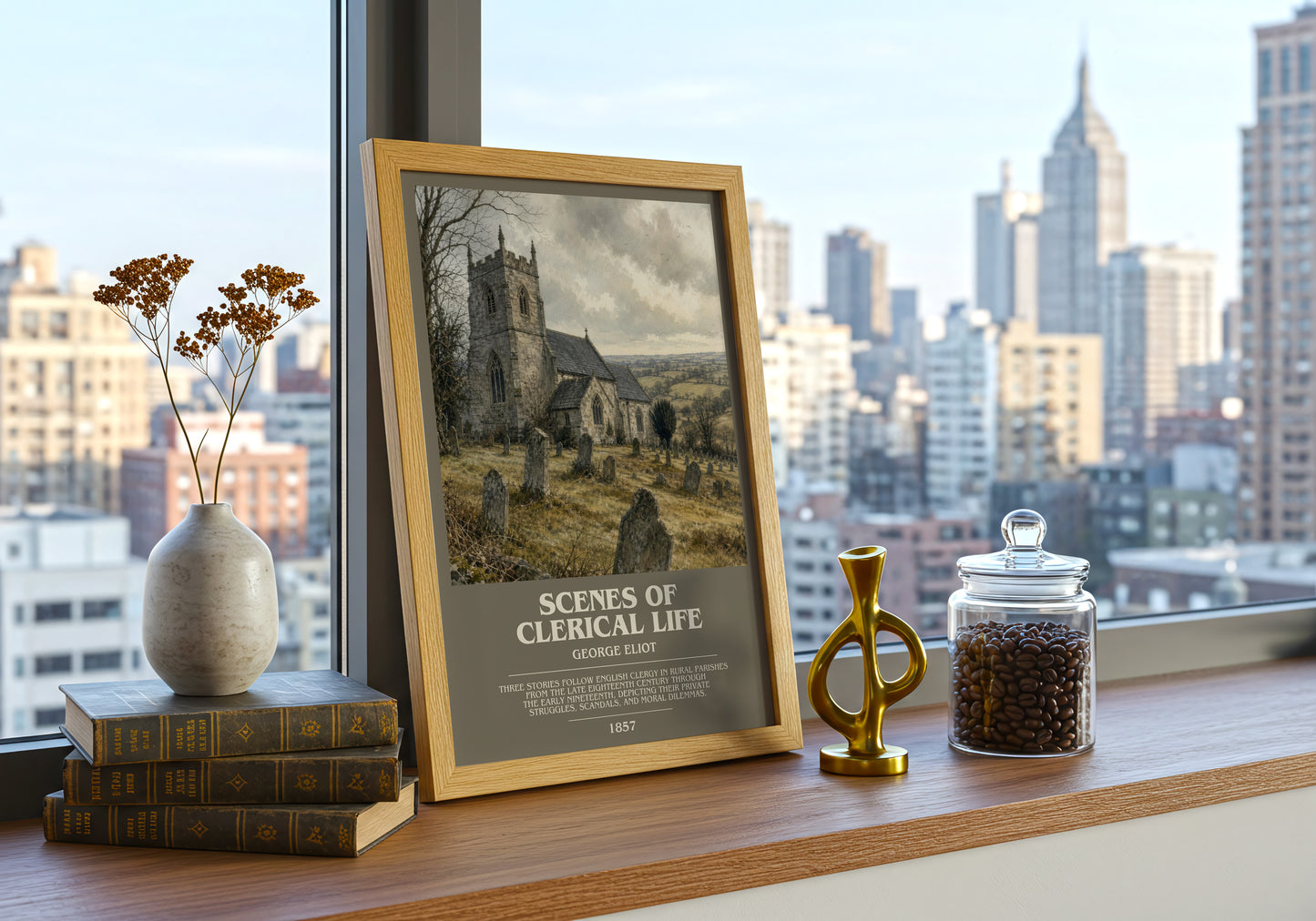 Scenes Of Clerical Life bookish print framed by window – literary home decor
