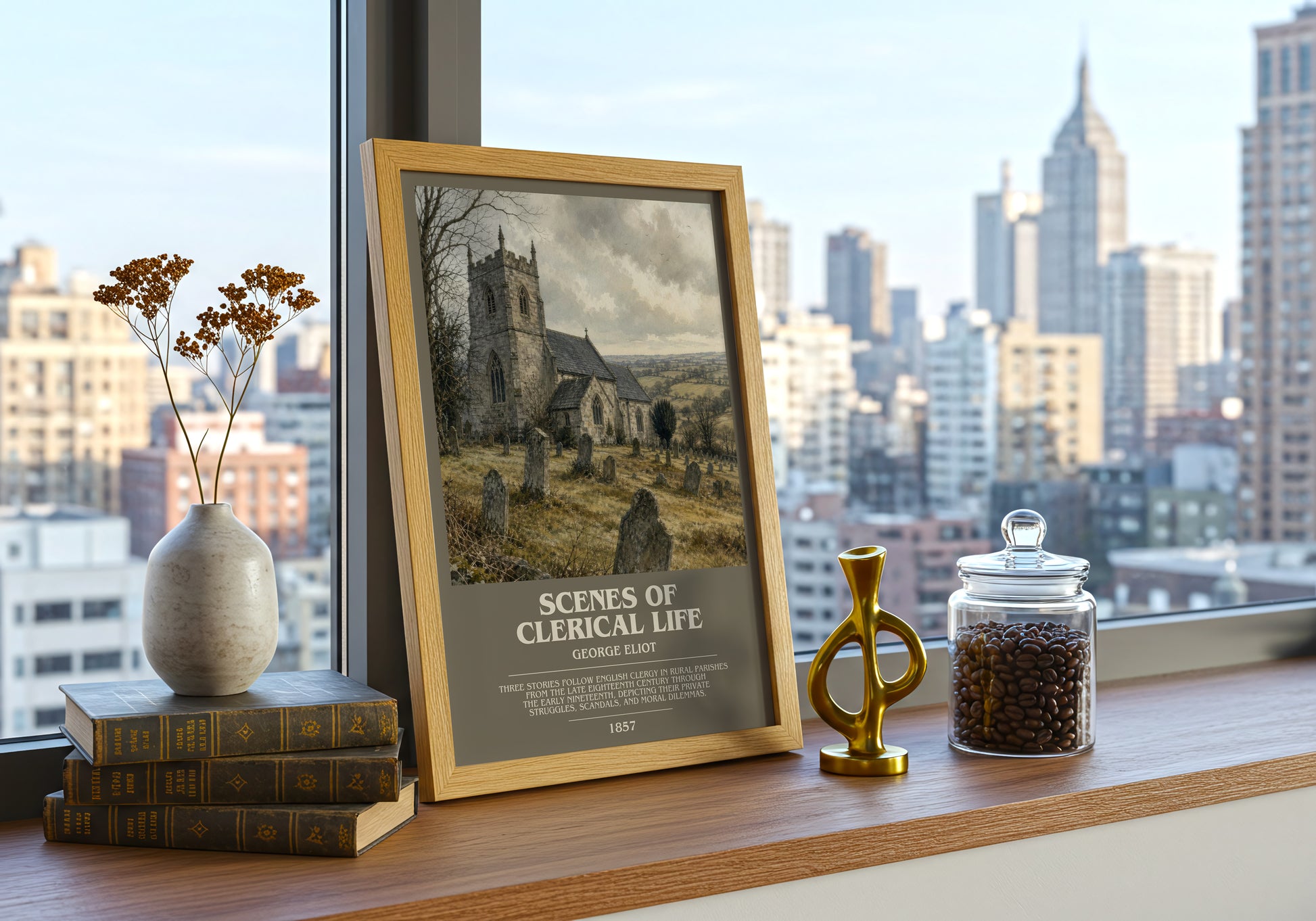 Scenes Of Clerical Life bookish print framed by window – literary home decor