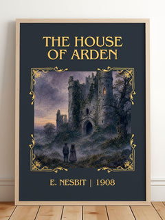 The House Of Arden Classic Book Art Print by E. Nesbit – framed print leaning on a wooden floor