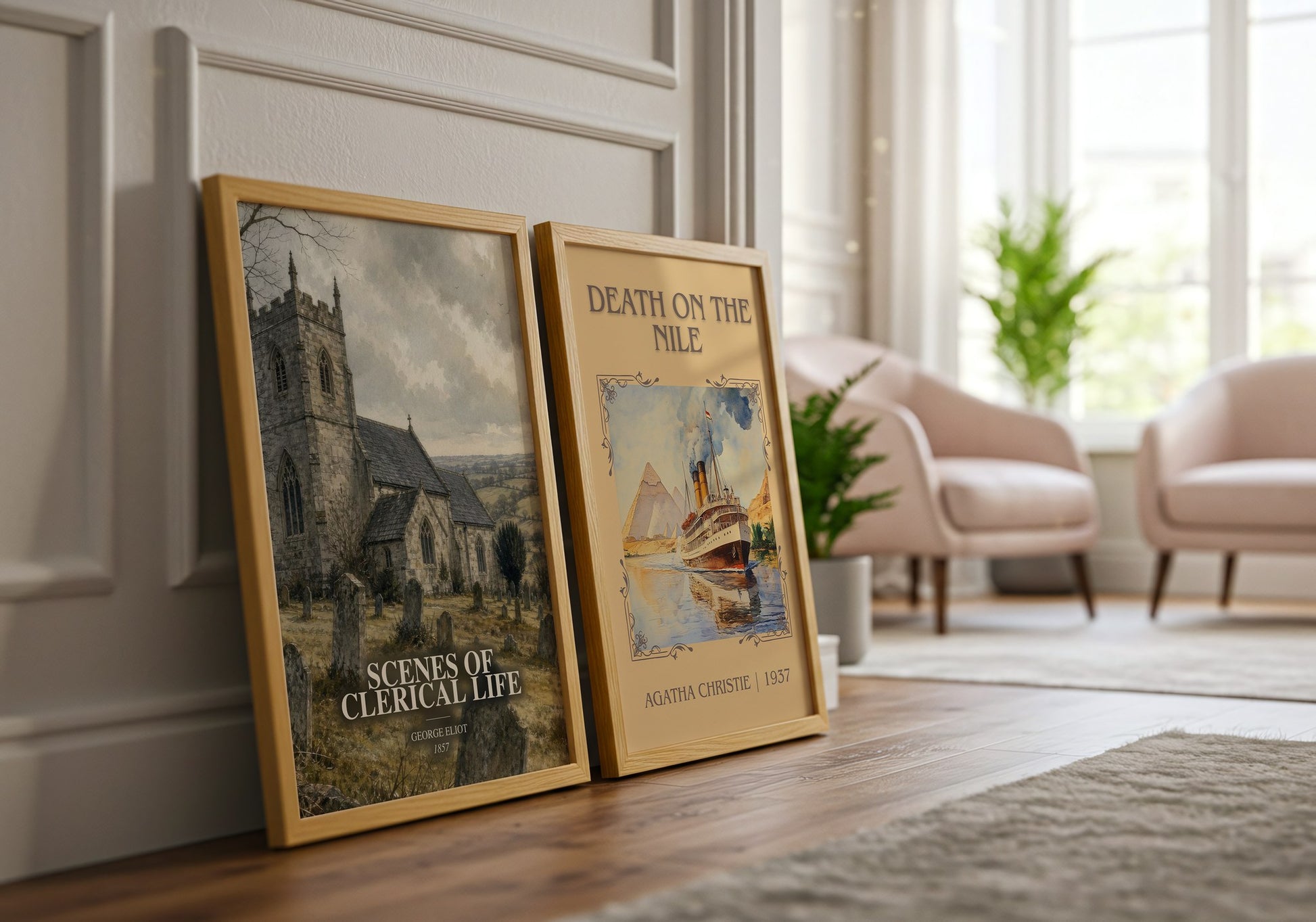 Scenes Of Clerical Life watercolour print framed by window – literary home decor