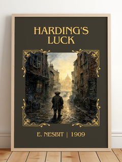 Harding'S Luck Classic Book Art Print by E. Nesbit – framed print leaning on a wooden floor