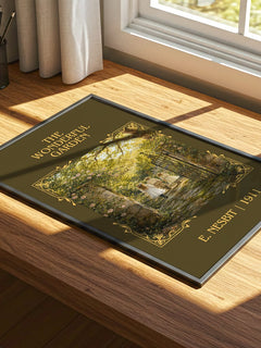 The Wonderful Garden Classic Book Art Print by E. Nesbit – print on a sunlit desk