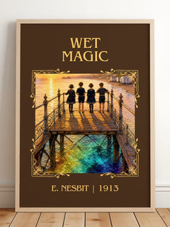 Wet Magic Classic Book Art Print by E. Nesbit – framed print leaning on a wooden floor