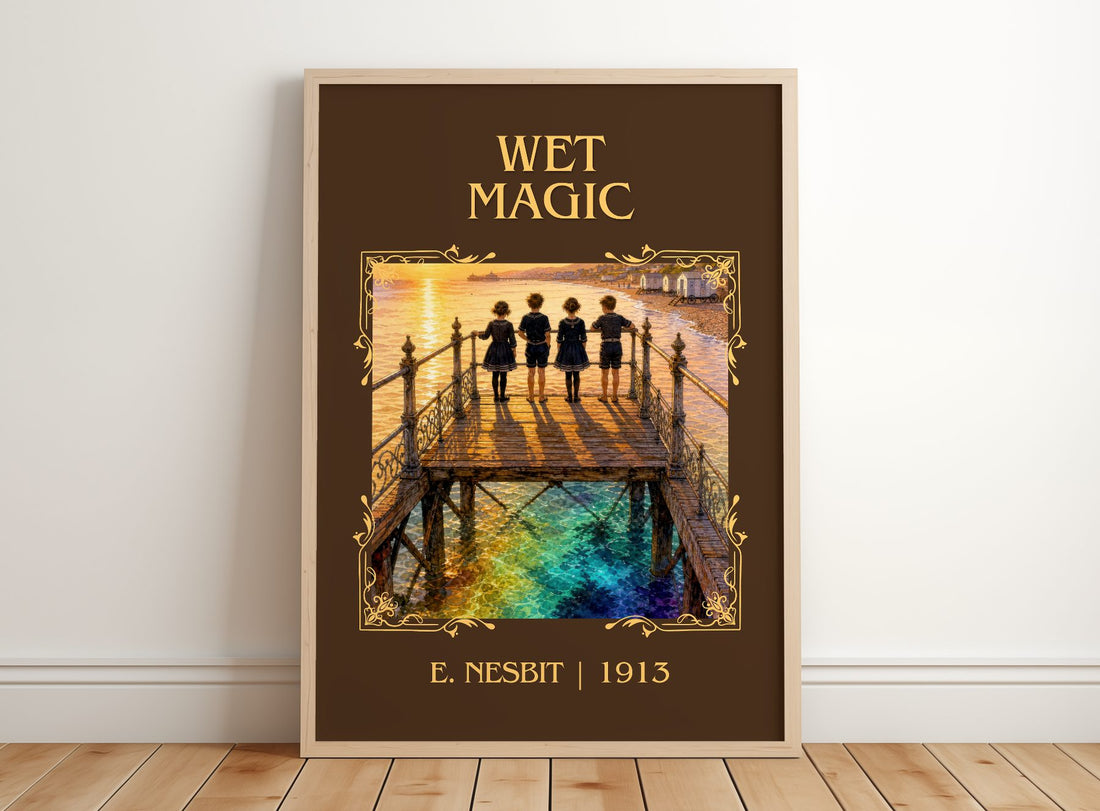 Wet Magic Classic Book Art Print by E. Nesbit – framed print leaning on a wooden floor