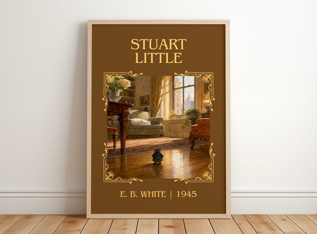 Stuart Little Classic Book Art Print by E. B. White – framed print leaning on a wooden floor