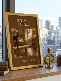 Stuart Little Classic Book Art Print by E. B. White – framed print on a city-view windowsill