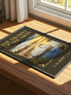 The Trumpet Of The Swan Classic Book Art Print by E. B. White – print on a sunlit desk