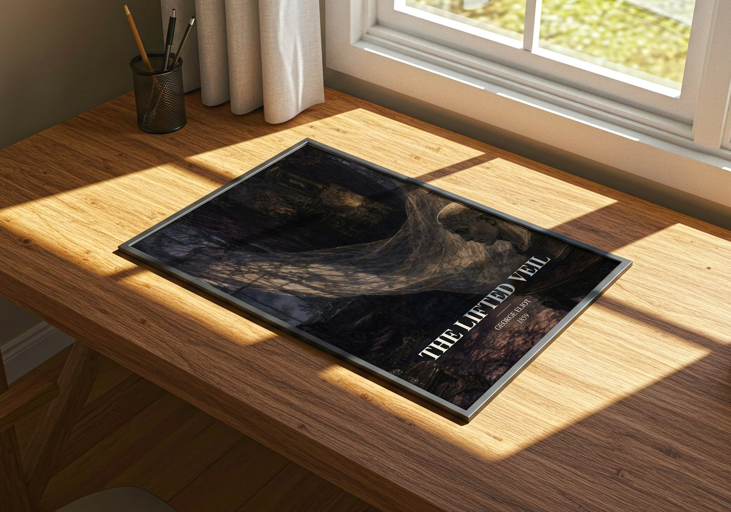 The Lifted Veil watercolour book poster framed on wall – gothic wall art