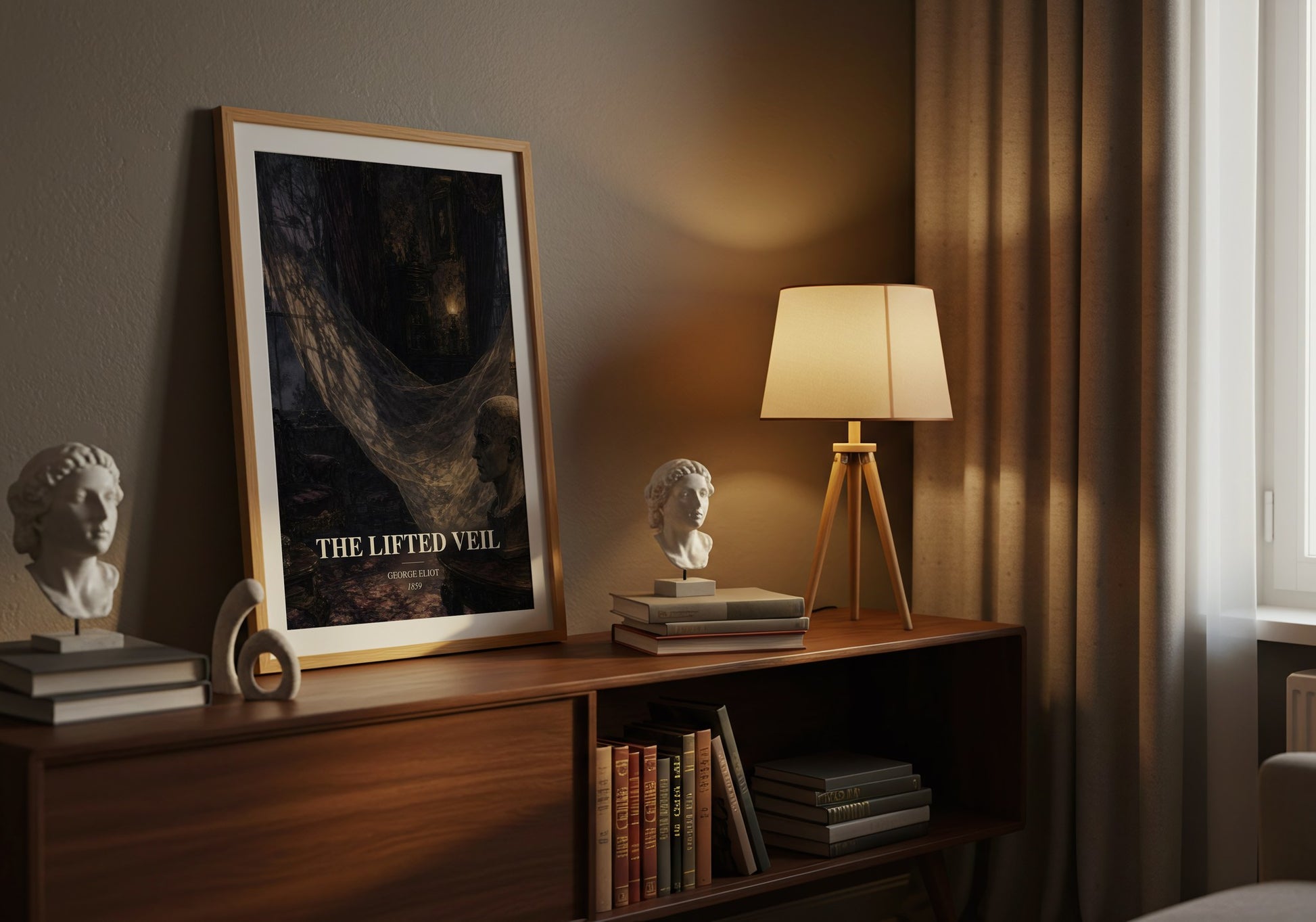 The Lifted Veil watercolour print on bookshelf – George Eliot fan gift