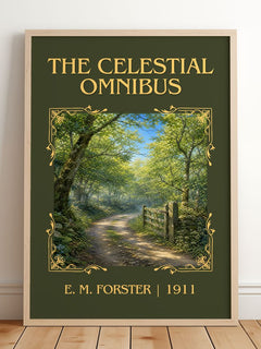 The Celestial Omnibus Classic Book Art Print by E. M. Forster – framed print leaning on a wooden floor