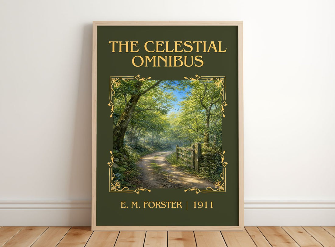 The Celestial Omnibus Classic Book Art Print by E. M. Forster – framed print leaning on a wooden floor