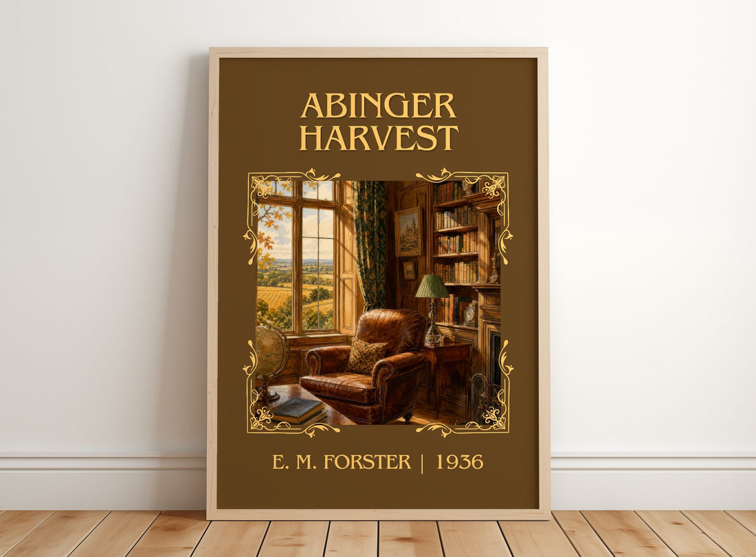 Abinger Harvest Classic Book Art Print by E. M. Forster – framed print leaning on a wooden floor