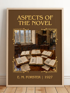 Aspects Of The Novel Classic Book Art Print by E. M. Forster – framed print leaning on a wooden floor