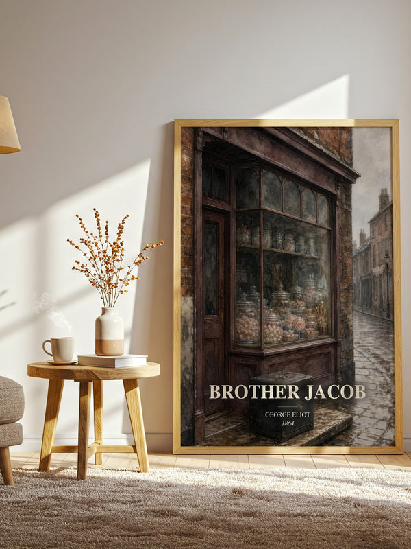 Brother Jacob watercolour print in frame leaning in hallway – classic literature wall art