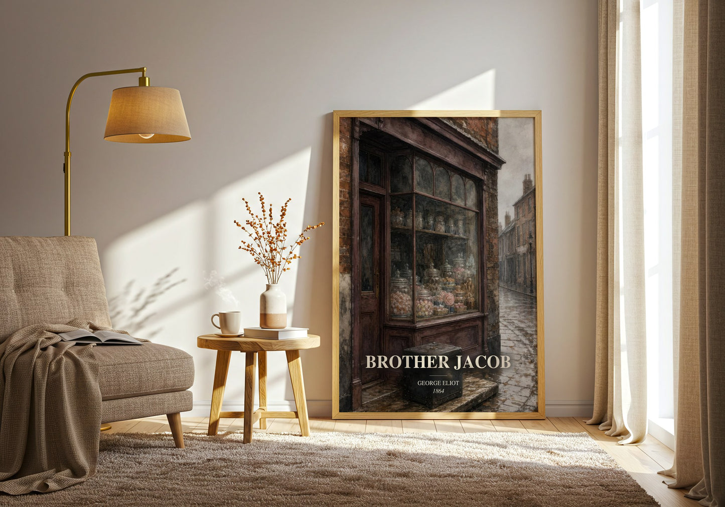Brother Jacob watercolour print in frame leaning in hallway – classic literature wall art
