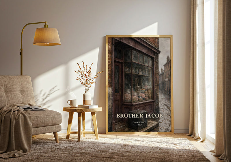 Brother Jacob watercolour print in frame leaning in hallway – classic literature wall art