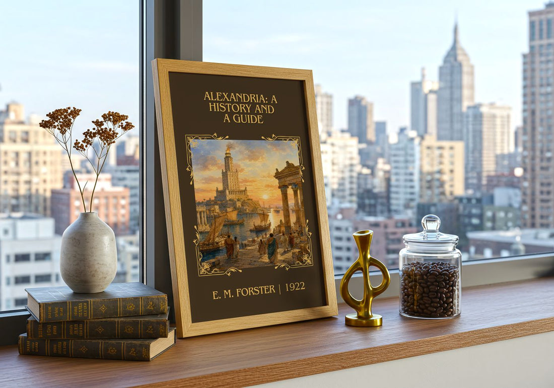 Alexandria: A History And A Guide Classic Book Art Print by E. Forster – framed print on a city-view windowsill