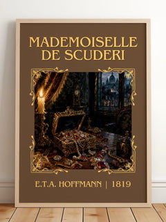 Mademoiselle De Scudéri Classic Book Art Print by E.T.A. Hoffmann – framed print leaning on a wooden floor
