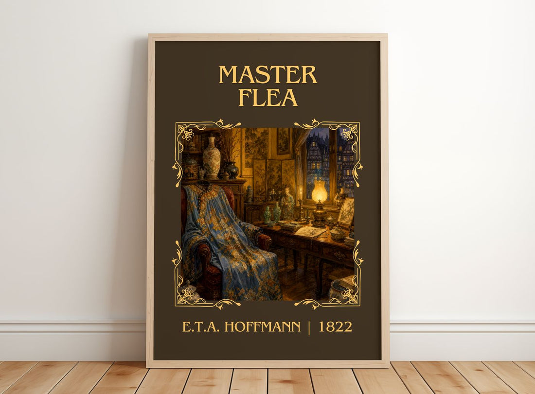 Master Flea Classic Book Art Print by E.T.A. Hoffmann – framed print leaning on a wooden floor