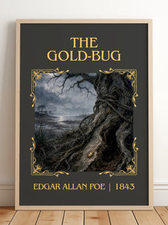The Gold-Bug Classic Book Art Print by Edgar Allan Poe – framed print leaning on a wooden floor