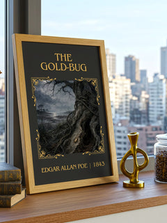 The Gold-Bug Classic Book Art Print by Edgar Allan Poe – framed print on a city-view windowsill
