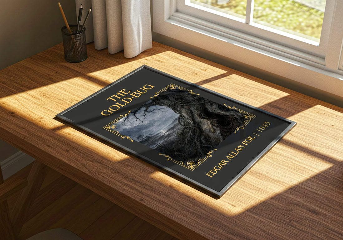 The Gold-Bug Classic Book Art Print by Edgar Allan Poe – print on a sunlit desk