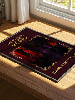 The Masque Of The Red Death Classic Book Art Print by Edgar Allan Poe – print on a sunlit desk