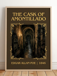 The Cask Of Amontillado Classic Book Art Print by Edgar Allan Poe – framed print leaning on a wooden floor