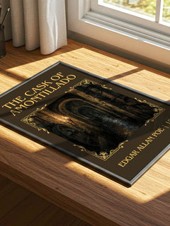 The Cask Of Amontillado Classic Book Art Print by Edgar Allan Poe – print on a sunlit desk