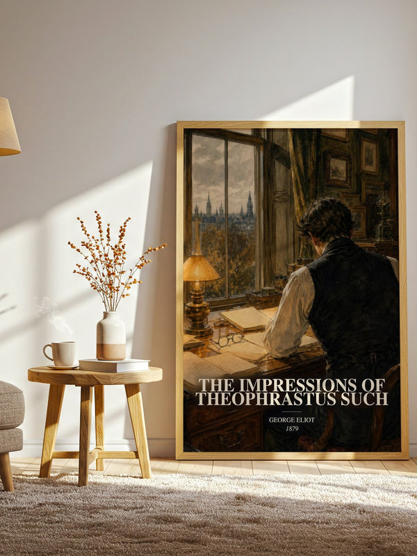 The Impressions Of Theophrastus Such watercolour print in frame leaning in hallway – satire wall art