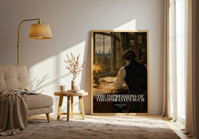 The Impressions Of Theophrastus Such watercolour print in frame leaning in hallway – satire wall art