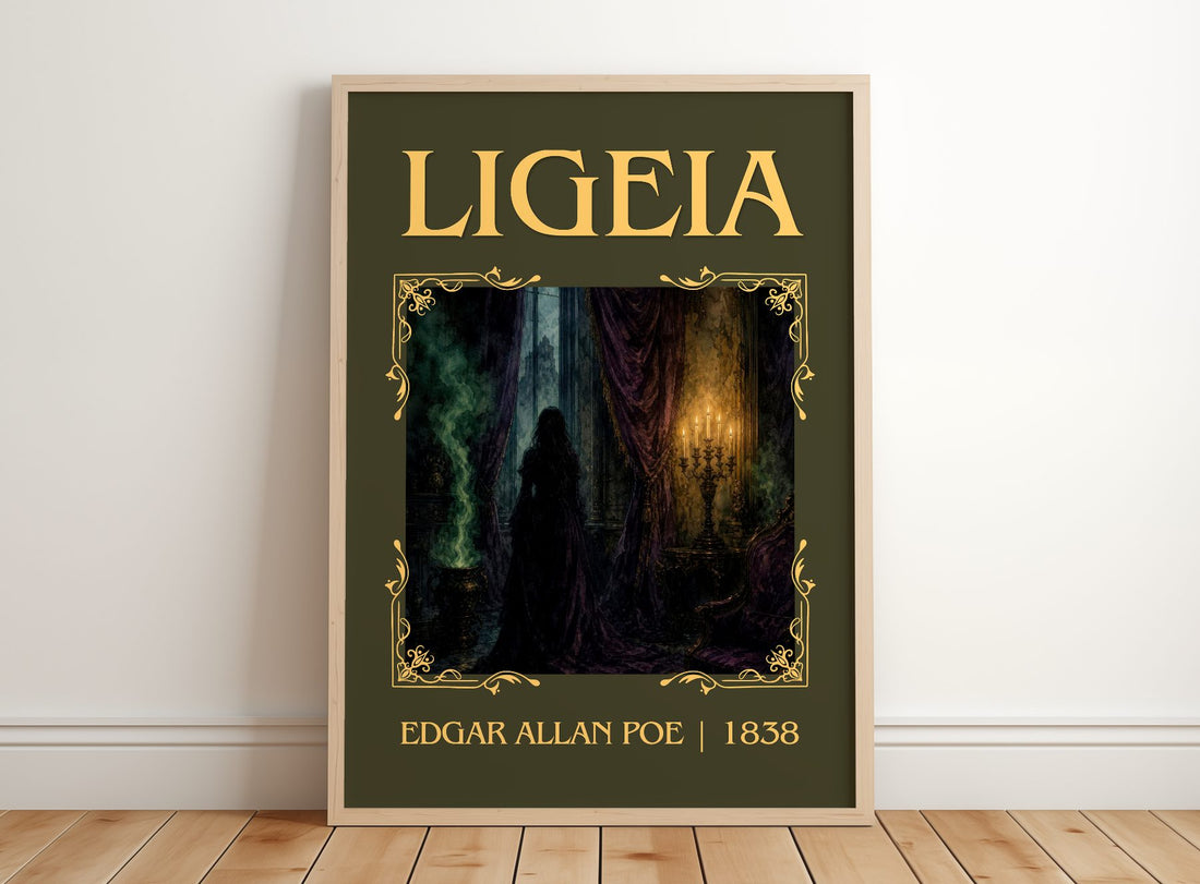Ligeia Classic Book Art Print by Edgar Allan Poe – framed print leaning on a wooden floor