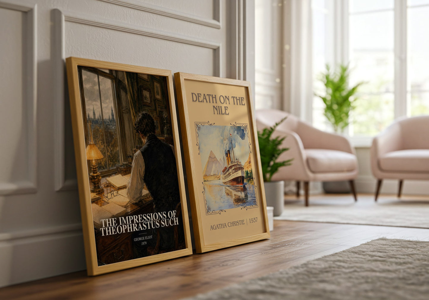The Impressions Of Theophrastus Such watercolour print framed by window – literary home decor
