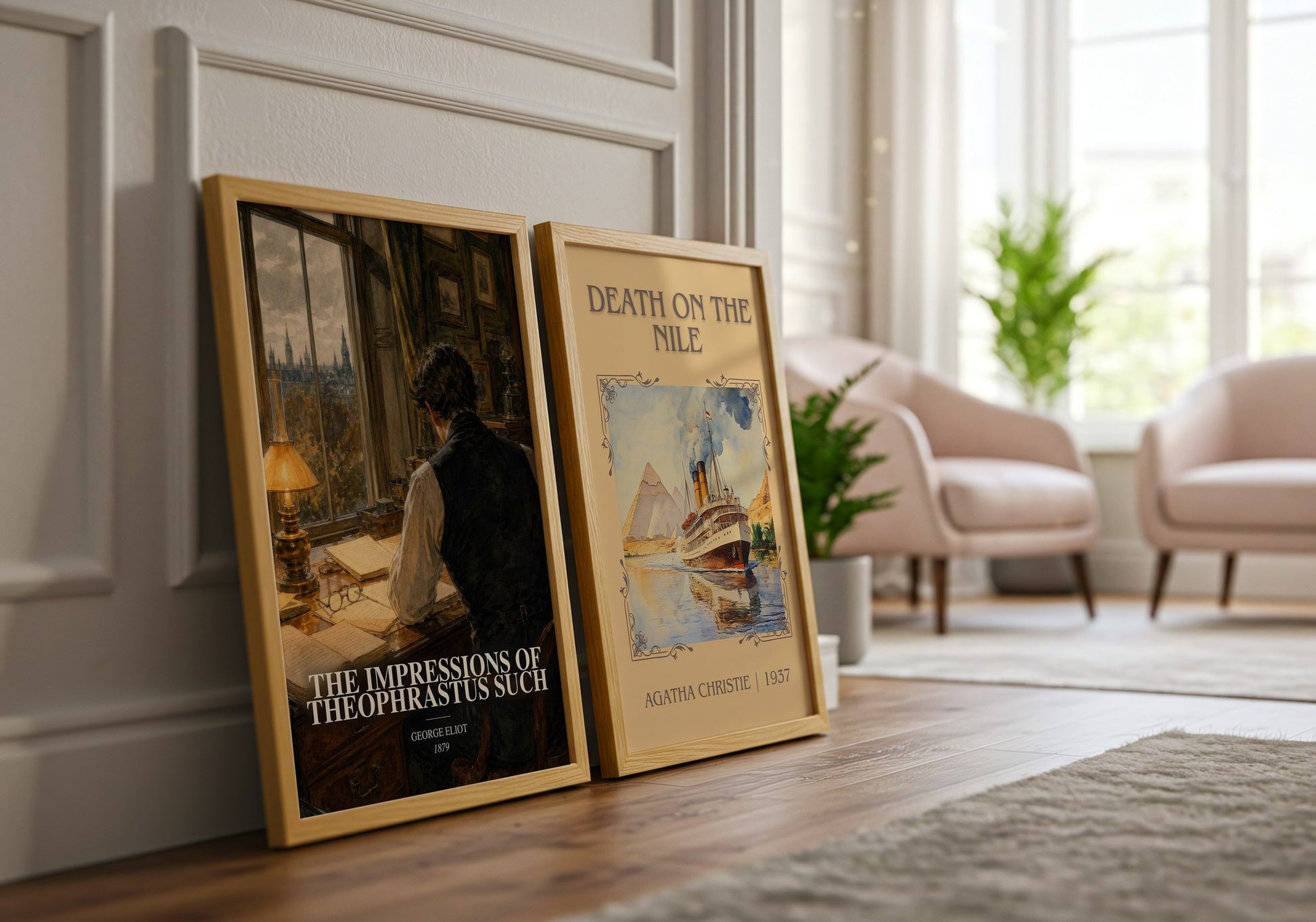 The Impressions Of Theophrastus Such watercolour print framed by window – literary home decor