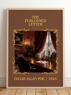 The Purloined Letter Classic Book Art Print by Edgar Allan Poe – framed print leaning on a wooden floor