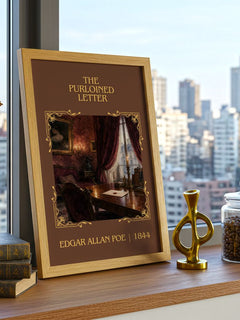 The Purloined Letter Classic Book Art Print by Edgar Allan Poe – framed print on a city-view windowsill