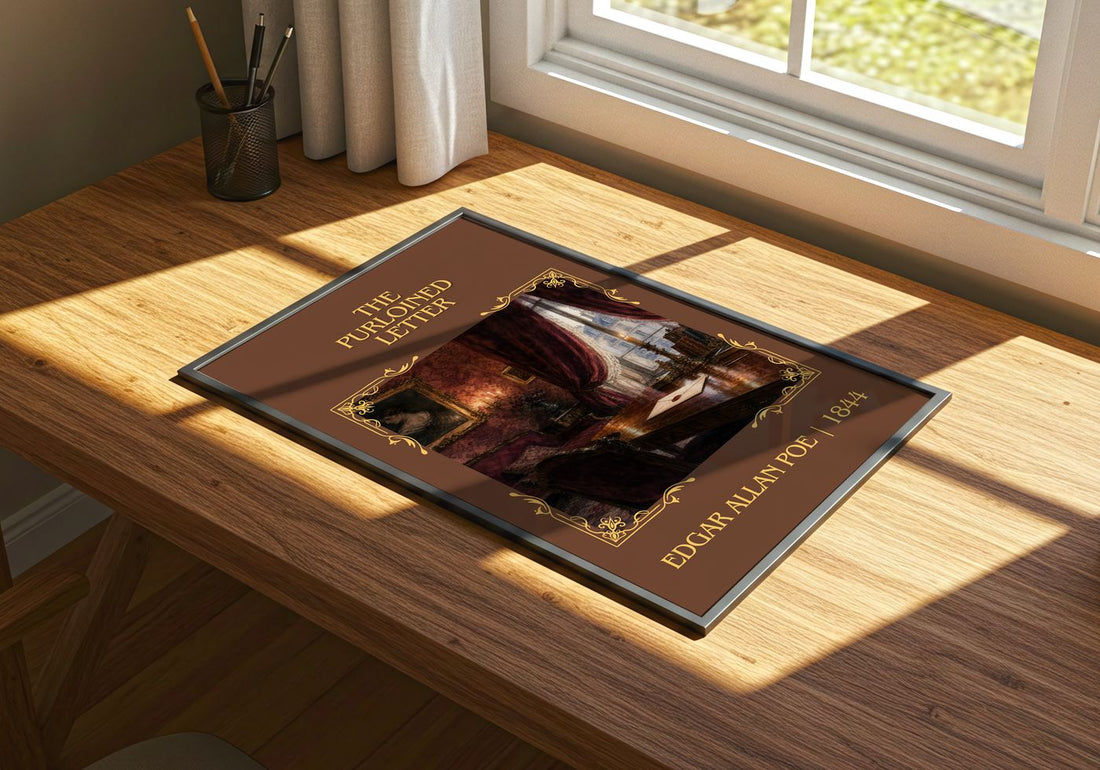 The Purloined Letter Classic Book Art Print by Edgar Allan Poe – print on a sunlit desk