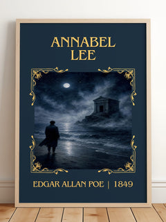 Annabel Lee Classic Book Art Print by Edgar Allan Poe – framed print leaning on a wooden floor