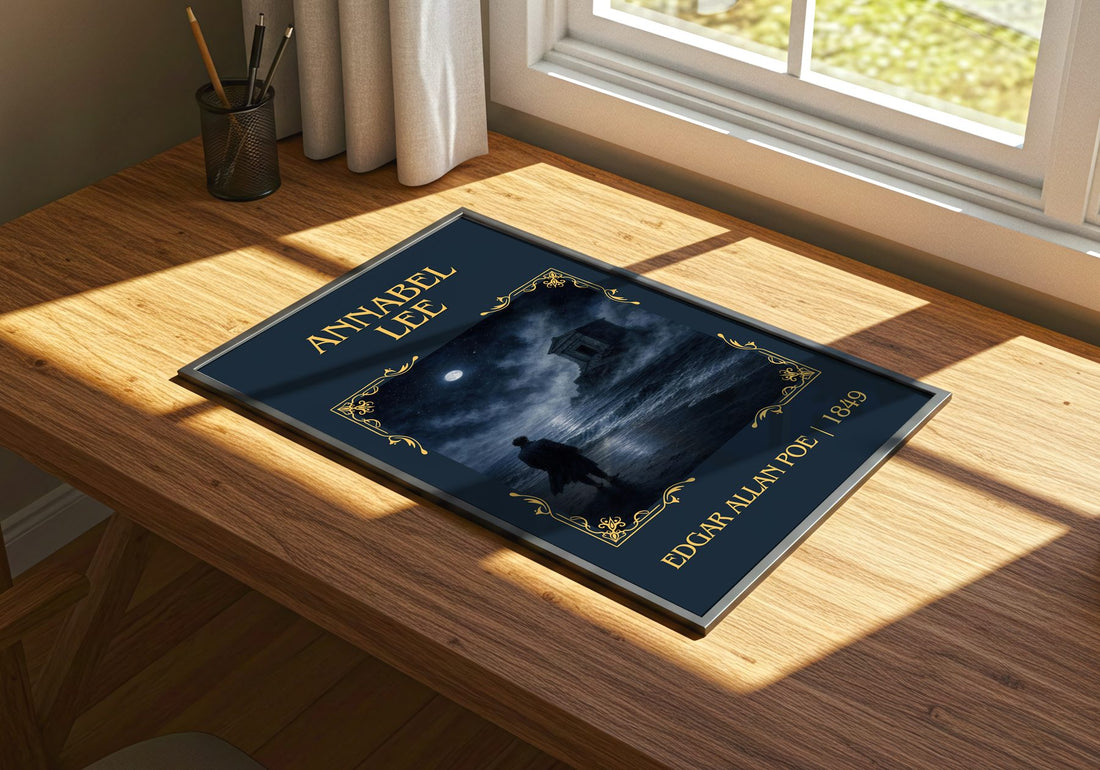 Annabel Lee Classic Book Art Print by Edgar Allan Poe – print on a sunlit desk