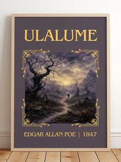 Ulalume Classic Book Art Print by Edgar Allan Poe – framed print leaning on a wooden floor