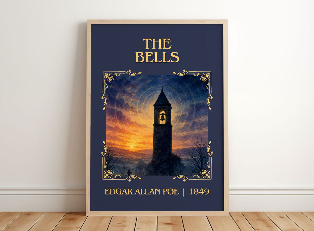 The Bells Classic Book Art Print by Edgar Allan Poe – framed print leaning on a wooden floor