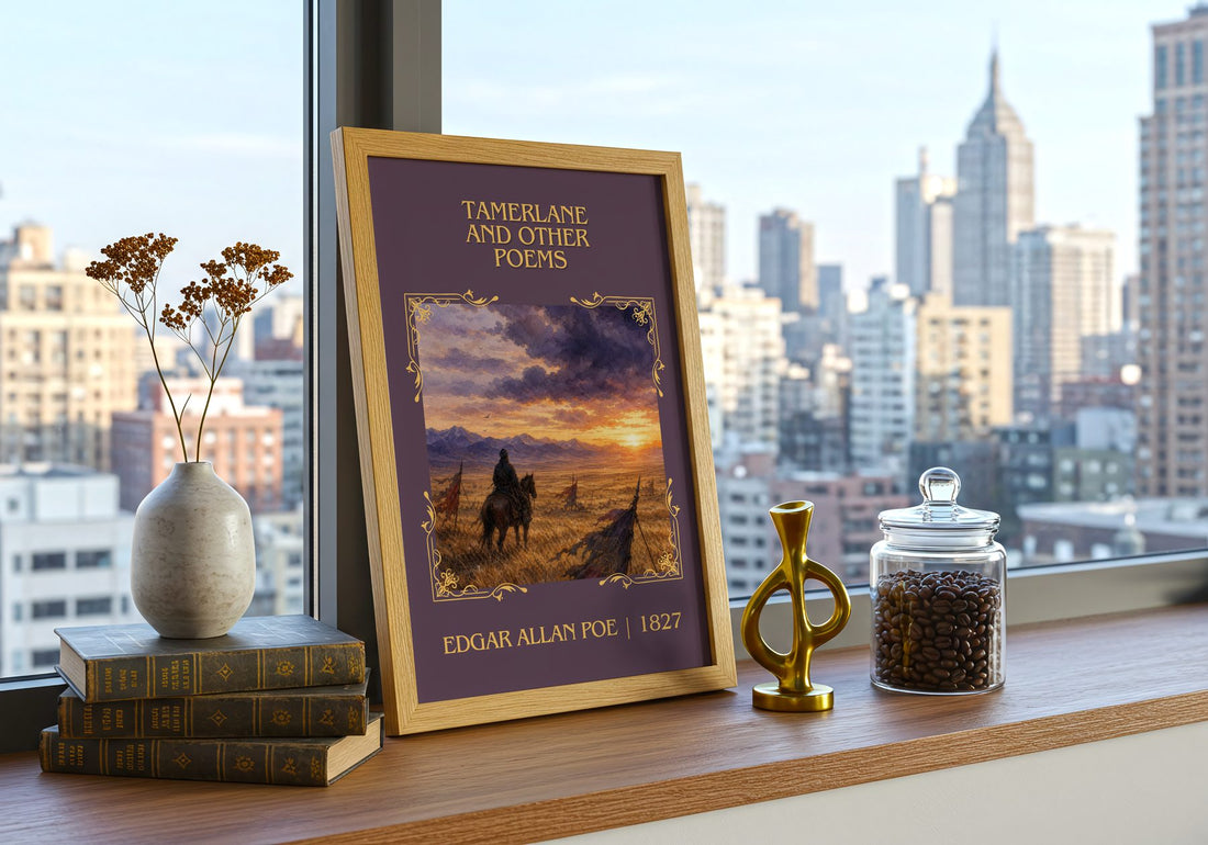 Tamerlane And Other Poems Classic Book Art Print by Edgar Allan Poe – framed print on a city-view windowsill