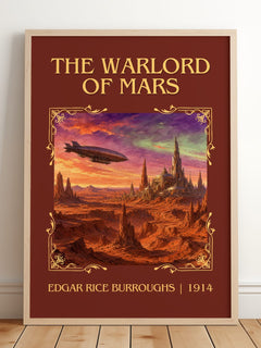 The Warlord Of Mars Classic Book Art Print by Edgar Rice Burroughs – framed print leaning on a wooden floor